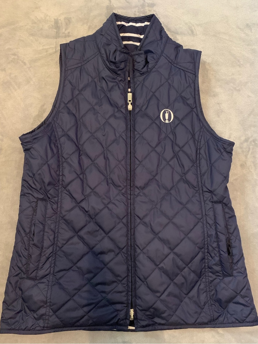 The Open Championship Golf Navy Blue / Striped Quilted Reversible Vest size M